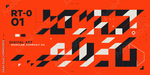 Abstract geometric composition with bold colors and digital typography