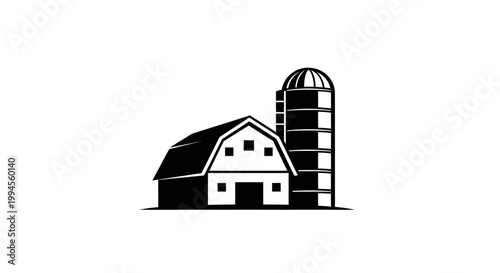 Farm Barn and Silo Vector Icon
