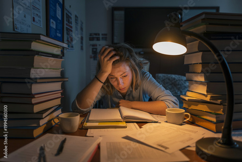 Student studying late at night