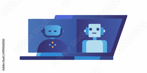 Robots displayed on a laptop screen representing artificial intelligence