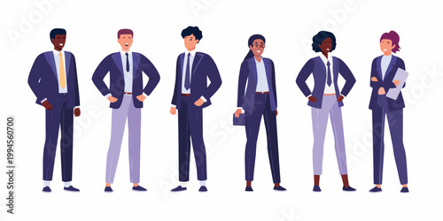 Diverse group of business professionals standing in a row smiling