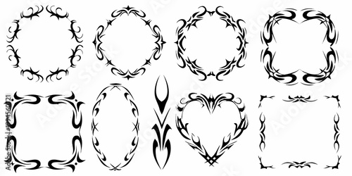 Collection of ornate black tribal style frames and decorative elements