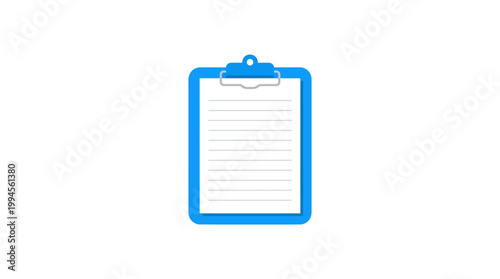 Blue clipboard with a lined white sheet icon on a white background, representing notes, paperwork, or clipboard tasks.