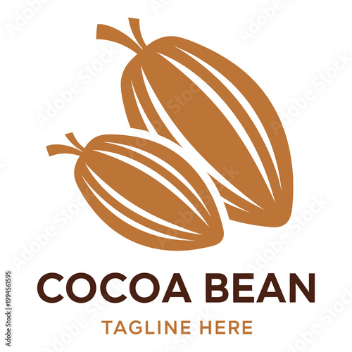 Cocoa bean logo with two brown beans and tagline  food and drink symbol icon