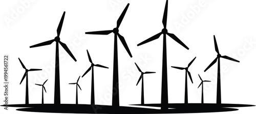 Wind turbine silhouette farm a black and white illustration of renewable energy sources