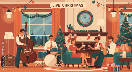 Live Jazz Band Playing at a Cozy Christmas Holiday Party