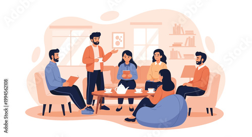 Diverse Book Club Group Discussing Literature in Cozy Living Room