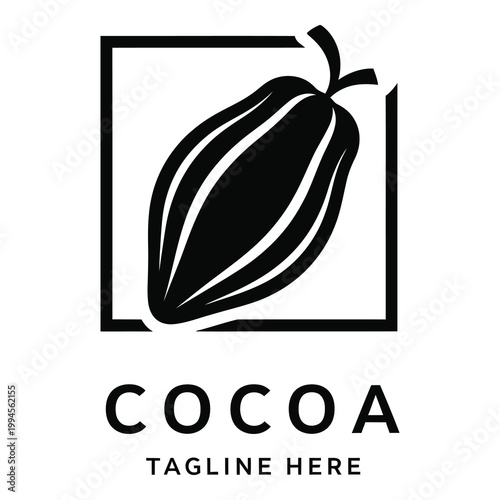 Cocoa pod logo design with square frame and tagline space icon