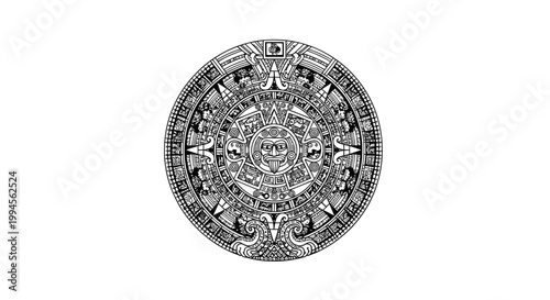Aztec Sun Stone Calendar Illustration