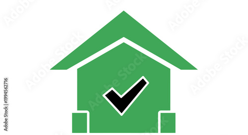 Green House Icon with Check Mark Signifying Completion and Agreement