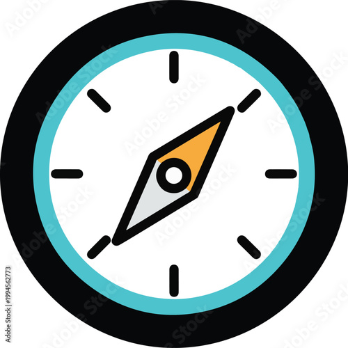 Flat Vector Compass Icon with Teal Frame