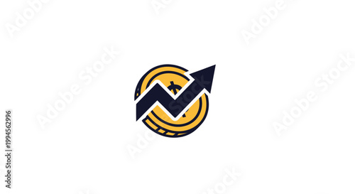 Financial growth illustration with currency coin and upward trending arrow, business concept