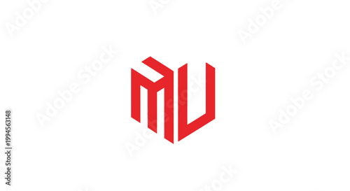 Abstract red mu lettermark emblem isolated on white background design