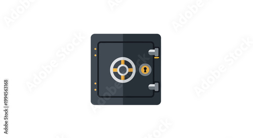 Minimalist illustration of a secured vault with a geometric design on a white background