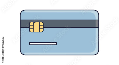 Illustration of a modern credit card, featuring a chip and magnetic stripe for secure transactions