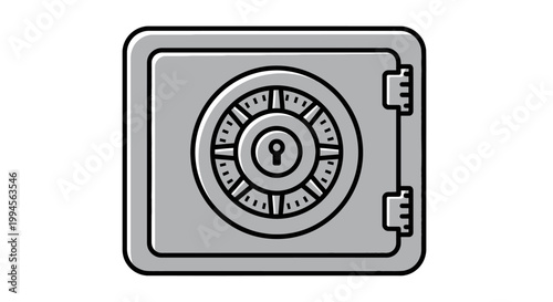 Illustration of a secure metal safe with a combination lock mechanism for financial safety