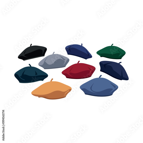 Slika na platnu Collection of colorful berets on display.