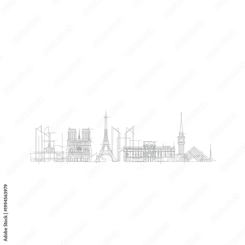 Obraz premium Paris City Skyline with Famous Landmarks.