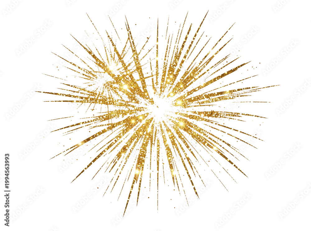 Obraz premium A colorful firework exploding in mid-air, surrounded by vibrant gold sparks against a clean white background