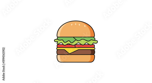 Illustrated hamburger on white background, fast food icon for various design applications