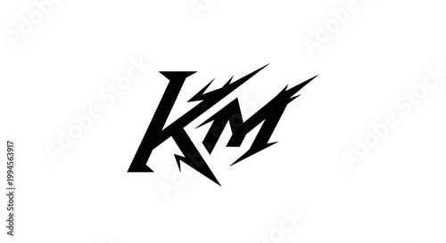 Fotografie Aggressive KM monogram logo with sharp lightning bolt edges
