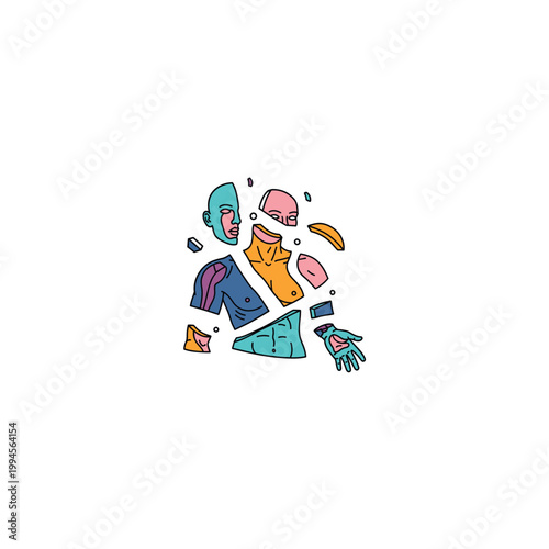 Colorful disassembled human body parts.