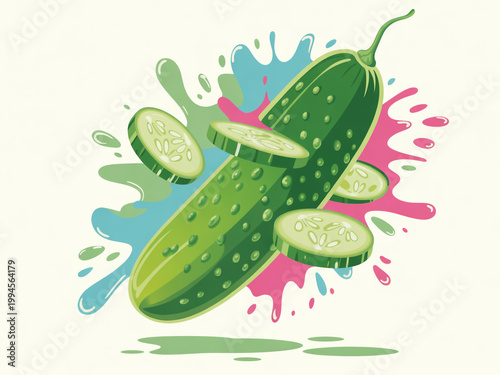Colorful splatter painting featuring a sliced jalapeno pepper