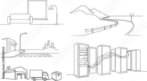 Continuous One Line Drawing Icon Set for Various Themes