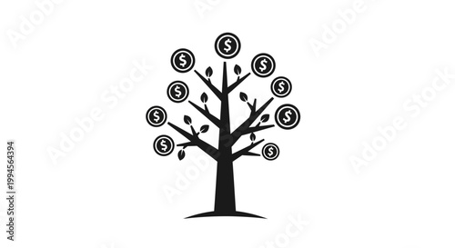 Money Tree Icon: Growing Wealth and Financial Investment Concept