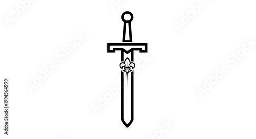 Medieval Sword Emblem with Fleur-de-lis Symbol, Knightly Crest