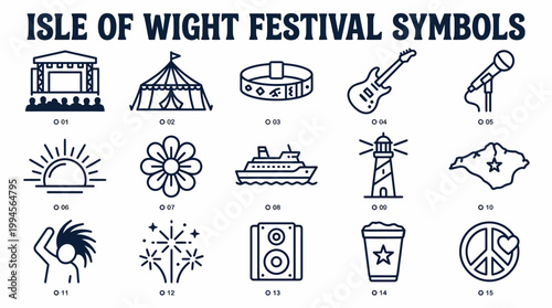 Isle of Wight Festival Symbols Icons Set