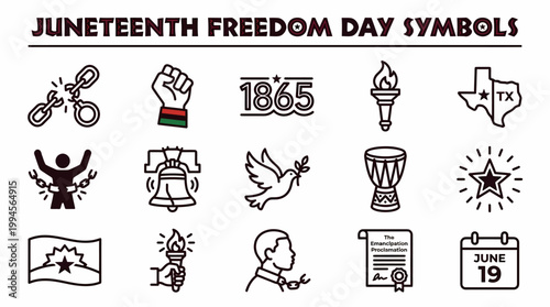 Juneteenth Freedom Day Symbols Icon Set