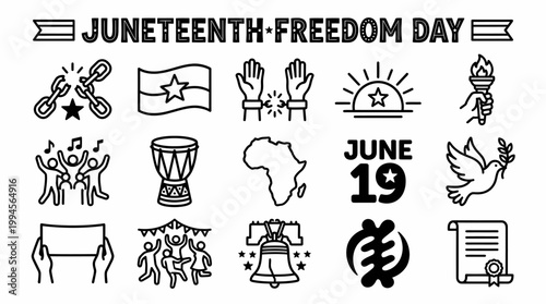 Juneteenth Freedom Day Icons Set