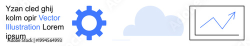 Technology, data analysis, innovation, cloud computing, performance tracking, business growth. Blue gear, cloud and graph image displayed. Technology and data analysis concepts illustrated