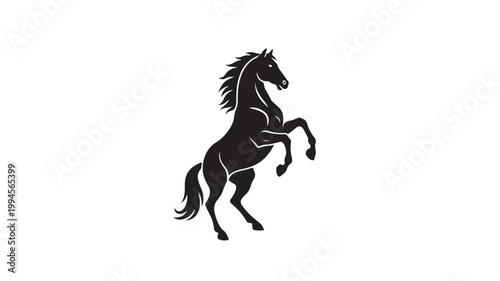 Black horse silhouette, rearing horse icon, equine vector, animal illustration