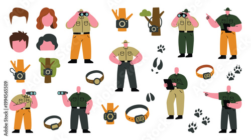 Wildlife researchers and equipment for animal observation and tracking in nature