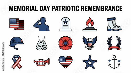 Memorial Day Icons: Patriotic Remembrance Symbols Collection