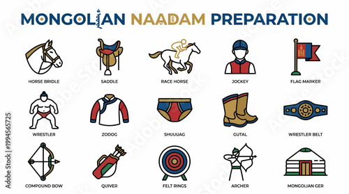 Mongolian Naadam Festival Preparation Icons