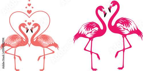 Romantic Flamingos with Heart Shapes for Valentine's Day and Love Theme Illustration