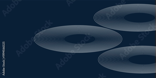 Abstract Concentric Ellipse Lines on Dark Blue Background, Minimalist Geometric Vector Illustration.10eps