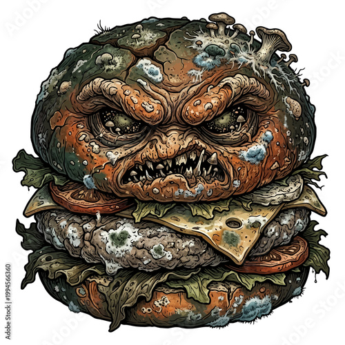 Angry Burger Character Concept with Mold and Grimace