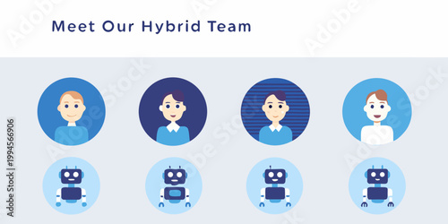 Meet our hybrid team illustrations of people and robots together