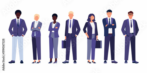 Diverse group of business professionals standing in a confident arrangement