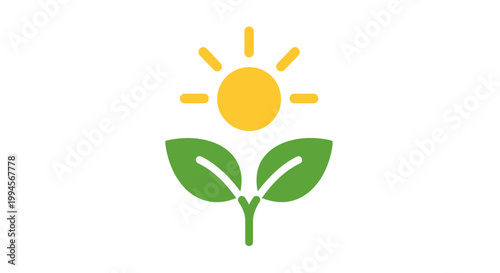 Minimalist representation of nature's growth, solar energy, and environmental sustainability