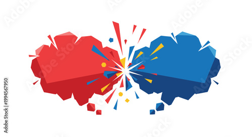Clash of ideas, debate, discussion, conflict, opposition, contrasting concepts, red vs blue