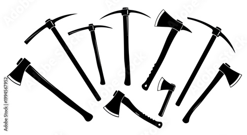 Collection of Axes and Pickaxes Silhouette Set