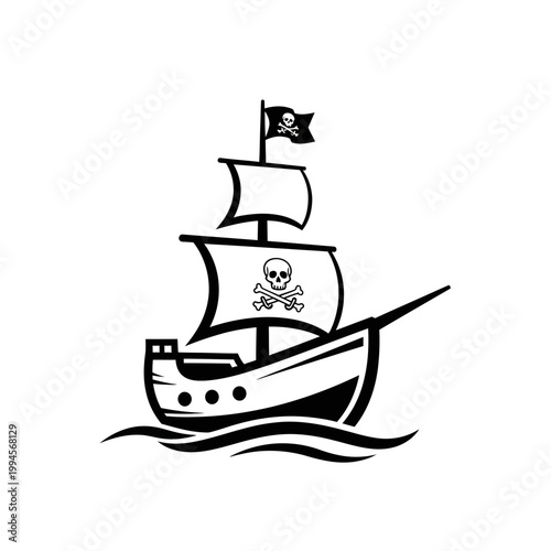 Pirate Ship with Jolly Roger Flag and Skull Emblem