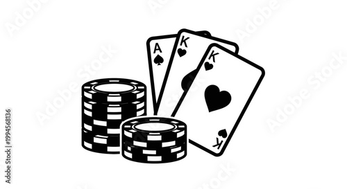 Poker Cards Ace King and Chips Gambling Icon