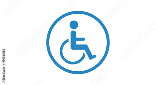 Accessibility symbol for wheelchair users displayed in a blue circle on a white background