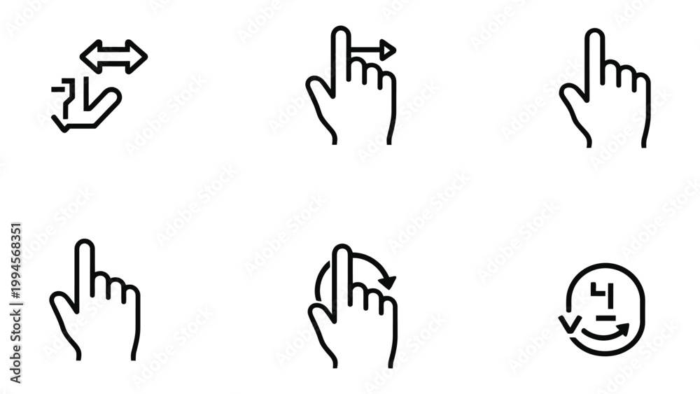 Fototapeta premium Hand Gesture Symbols: a minimalist collection of hand gesture symbols, perfect for digital interfaces. showcasing the intuitive nature of touch and interaction, the image represents ease of use.